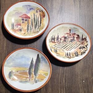 Williams Sonoma Tuscan Landscape Dipping Bowls Oval Set of 3 Small Plates